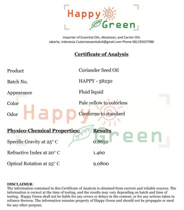 Happy Green Coriander Seed Essential Oil - Minyak Biji Ketumbar