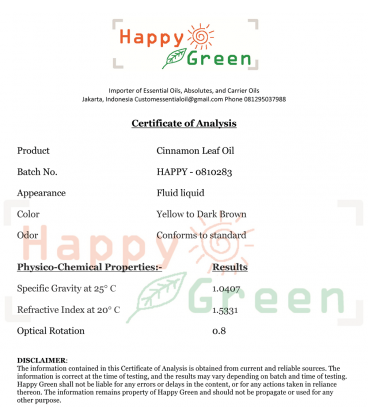 Happy Green Cinnamon Leaf Essential Oil - Minyak Daun Kayu Manis