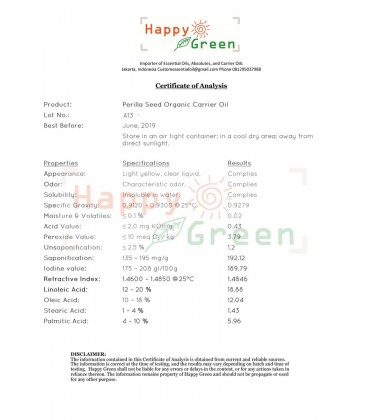 Bersertifikat Happy Green ORGANIC Perilla Seed Oil Murni